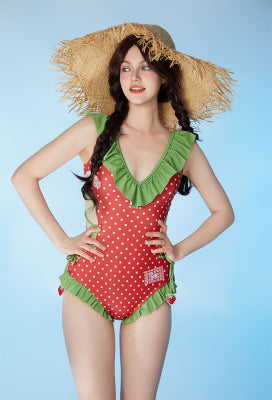 Officially Licensed Strawberry Shortcake × Micotaku Strawberry Print One Piece Swimsuit - Women M