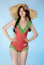 Officially Licensed Strawberry Shortcake × Micotaku Strawberry Print One Piece Swimsuit - Women M