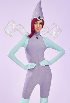 Officially Licensed Winx Club Tecna Cosplay Halloween Fairy Costume | Light Purple Bodysuit with Fairy Wings and Hat - Women S