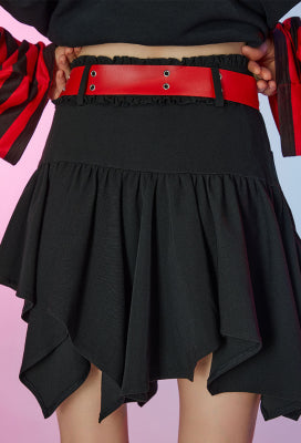 Officially Licensed Winx Club Women's Mini Skirt Y2K High Waist Black Uneven Ruching Skirt with Belt - Women M