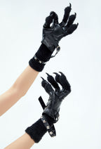 Plush Claws Straps Leather Paws Gloves Halloween Party Costume Accessories - L/XL