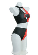 [Officially Licensed] Emily the Strange Phantom Kitty Two-Piece Swimsuit Print Black Red Halter Top and High Waist Bottom - Women M