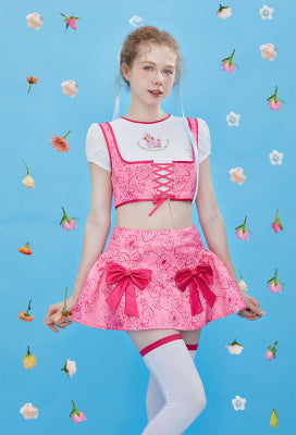 [Officially Licensed] Strawberry Shortcake × Micotaku Pink Corset Top and Skirt Set - Women M