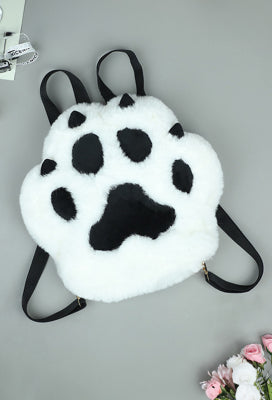 Micotaku Kitten Paw Bag Black And White Cute Furry Paw Backpack - One Size