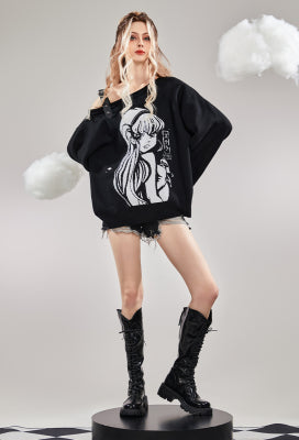 Officially Licensed Winx Club Stella Costume Print Sweater Black Single Side Off-Shoulder Sweater - S/M