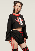 Officially Licensed Winx Club Bloom Costume Women’s Loungewear | Black Crop Top and Drawstring Shorts Duo - Women XL