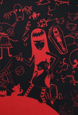 [Officially Licensed] Emily the Strange Beach Towel Red Black Bad Kitten Club Print Towel - L