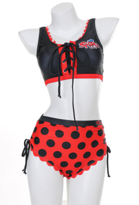 Officially Licensed Miraculous Ladybug Costume Bikini Set | Women's Red and Black Polka Dot Swimsuit - Women S