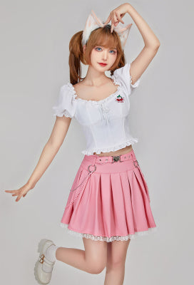 Micotaku Pink Leather Pleated Miniskirt - Women M