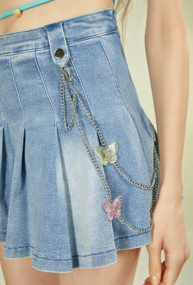 Officially Licensed Winx Club Mini Skirt Y2K High Waist Blue Denim Casual Fitted Pleated Skirt - Women XL