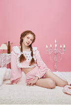 [Officially Licensed] Strawberry Shortcake × Micotaku Sweet Long Puffy Sleeves Home Wear - Women M