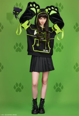 Officially Licensed Miraculous Cat Noir Costume Hoodie | Hooded Pullover with Furry Gloves and Handbag - S/M