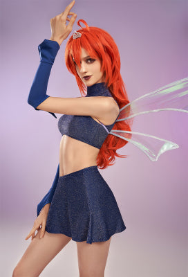 Officially Licensed Winx Club Dark Bloom Cosplay Halloween Fairy Costume | Dark Blue Tops and Skirt with Fairy Wings - Women M