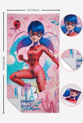 Officially Licensed Miraculous Aqua Ladybug Bath Towel | Pastel Blue and Pink Ladybug and Tikki Print - One Size