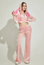 Micotaku Sports Tracksuit Set Pink Bunny Hooded Top and Pants with Pom-pom Accessories - Women M