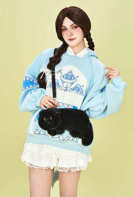 Micotaku Adorable Black Cat Plush Crossbody Bag Handmade Design Accessories - One Size