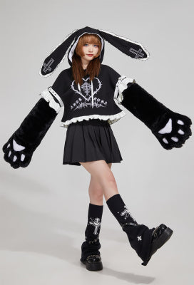 Micotaku Black Gothic Lolita Furry Paw Hoodie - S/M