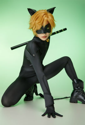 Officially Licensed Miraculous Cat Noir Cosplay Costume Polyester Jumpsuit for Halloween Costume - XS