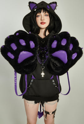 Micotaku Gothic Rivet Design Paw Hoodie Vintage Outfits Daily Wear - 1X-2X