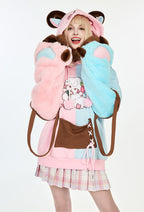 Micotaku Sheep Paw Hoodie Color Clash Hoodie Daily Wear - 1X-2X