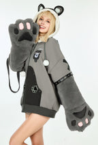 Micotaku Raccoon Black and Gray Paw Hoodie Daily Wear - L/XL