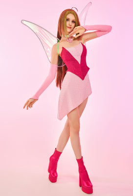 Officially Licensed Winx Club Flora Cosplay Halloween Fairy Costume | Pink Tops and Skirt with Fairy Wings - Women M