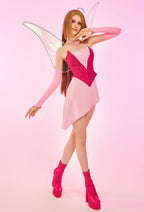 Officially Licensed Winx Club Flora Cosplay Halloween Fairy Costume | Pink Tops and Skirt with Fairy Wings - Women M