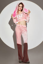 Micotaku Sports Tracksuit Set Pink Bunny Hooded Top and Pants with Pom-pom Accessories - Women XL