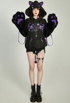 Micotaku Gothic Rivet Design Paw Hoodie Vintage Outfits Daily Wear - L/XL