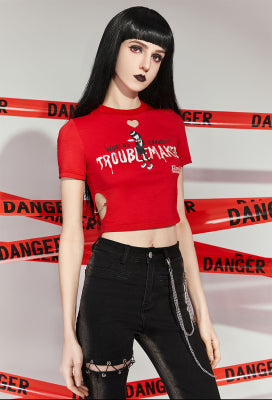 [Officially Licensed] Emily The Strange Micotaku World's Greatest Troublemaker Print T-Shirt Women Casual Red Daily Wear - Women S