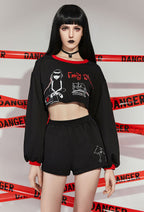 [Officially Licensed] Emily The Strange Micotaku Emily Strange Print Loungewear Set Women Comfy Long-Sleeve Homewear - Women L