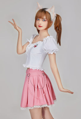 Micotaku Pink Leather Pleated Miniskirt - Women S