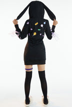 Lollipop Bunny Women Black Purple Bunny Print Hooded Onesie Pajama Dress Kawaii Sleepwear for Adults - Women XL