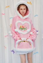 [Officially Licensed] Strawberry Shortcake × Micotaku Pink Plush Heart Hoodie - L/XL