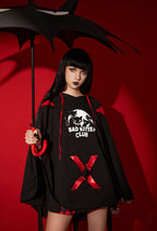 [Officially Licensed] Emily the Strange Black Bad Kitten Club Print Hooded Halloween Cloak Costume - S/M