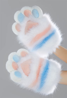 Micotaku Plush Paw Gloves Fursuit Accessory Blue and Pink Furry Costume Paw Gloves - One Size