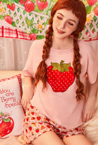 [Officially Licensed] Strawberry Shortcake x Micotaku Strawberry Cupcake Loungewear Short And Top Set - Women S