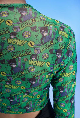 Officially Licensed Miraculous Cat Noir Print Beach Cover Up | Lady Noir Women's Long Sleeve Swimsuit Cover Up - Women L