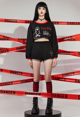 [Officially Licensed] Emily The Strange Micotaku Emily Strange Print Loungewear Set Women Comfy Long-Sleeve Homewear - Women M