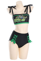 Officially Licensed Miraculous Lady Noir Bikini Set | Women's Black and Green Tie-Front Swimsuit - Women XL