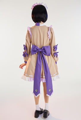 [Officially Licensed] Lilac Charm Kawaii Dark Skull Print Maid Cosplay Costume with Bowknot Apron - Women M