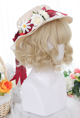 Lolita Cute Short Wig Women Blonde Natural Curly Wig with Bangs - One Size