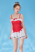 [Officially Licensed] Strawberry Shortcake × Micotaku Vintage Polka Dot One Piece Swimsuit - Women XL