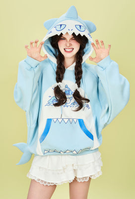 Micotaku Kawaii Shark Hoodie Cute Ocean-Inspired Oversized Sweatshirt with Tail and Fin - S/M
