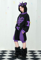 Micotaku Black and Purple Cat Skull Plush Onesie Pajama - XL