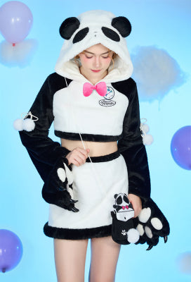 [Officially Licensed] Goodnight Pajamals x Micotaku Panda Yoyo Plush Paw Hoodie Skirt Set Daily Wear - Women S