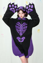 Micotaku Black and Purple Cat Skull Plush Onesie Pajama - S