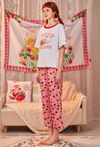 [Officially Licensed] Strawberry Shortcake x Micotaku Strawberry Tart Loungewear Pants And Top Set - Women L