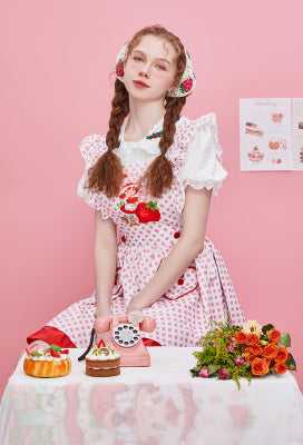 [Officially Licensed] Strawberry Shortcake x Micotaku Dress Vintage Country Style Sleeveless Dress - Women M
