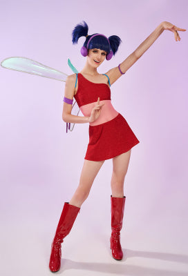 Officially Licensed Winx Club Musa Cosplay Halloween Fairy Costume Red Tops and Skirt with Fairy Wings - Women XL